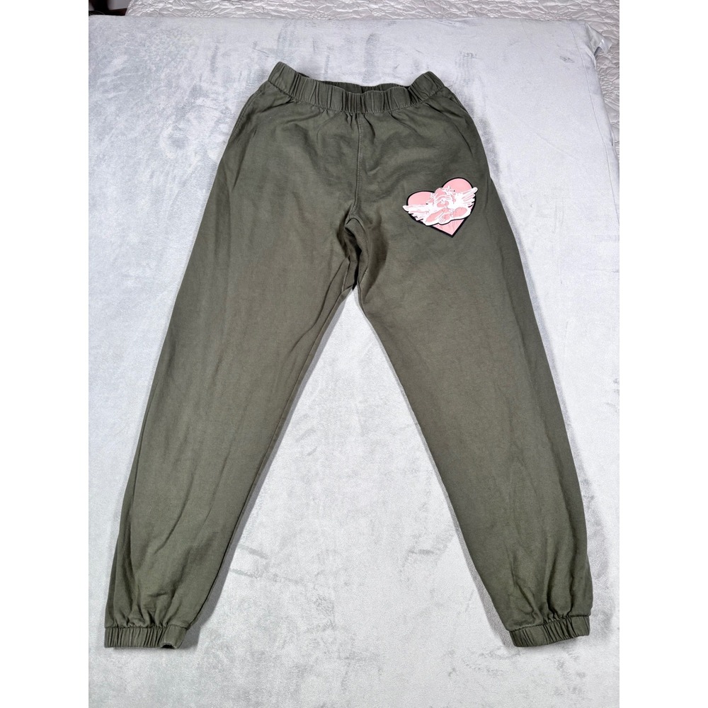 Boys Lie Olive Green Pink Logo Graphic Sweatpants Joggers Size Medium